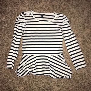 Large, black and white striped, peplum top